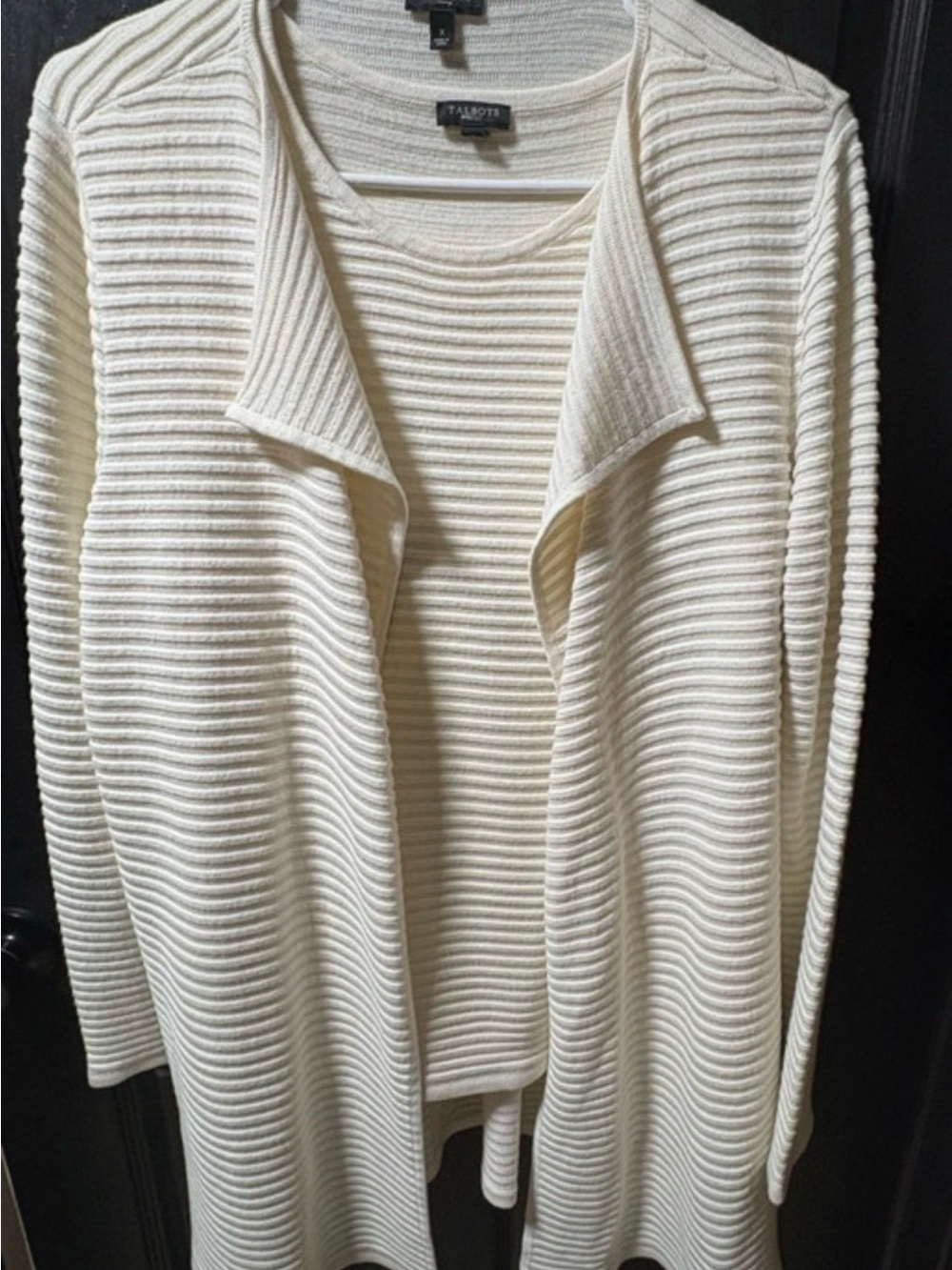 Talbots Cream Ribbed Open-Front Cardigan